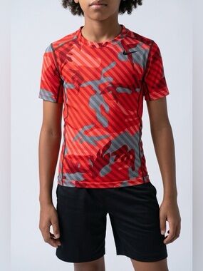 Nike Pro Combat Boys Compression Shirt M Red Camo Dri Fit